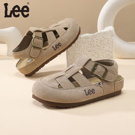 Lee Sandals Retro Style Spring New Boys and Girls Roman Baotou Sandals Medium and Large Children's Soft Soled Birkenstock Shoes Sand Color 36 Recommended Foot Length 214mm