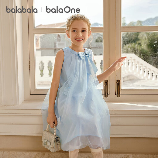 BALABALA Girls Skirt Children's Dress 2026 New Summer Sleeveless Vest Skirt Mesh Sweet Princess Blue Tone 00388 90