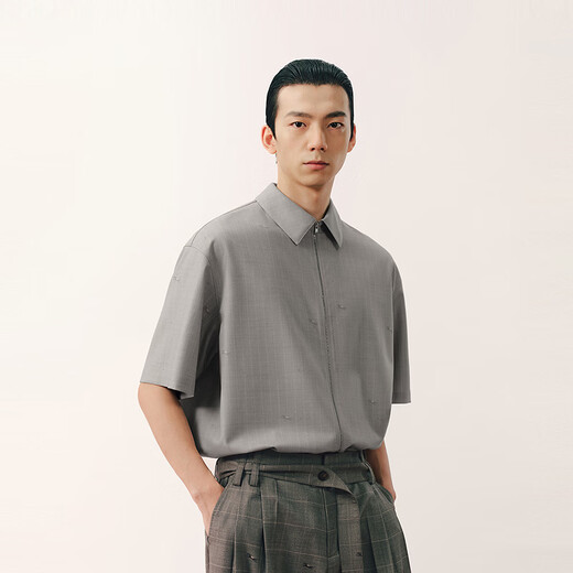 Sketch men's 2026 summer new short-sleeved shirt H-shaped loose lapel zipper 9Q4213450 283 Khaki S