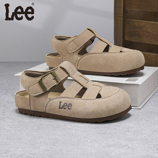 Lee Sandals Retro Style Spring New Boys and Girls Roman Baotou Sandals Medium and Large Children's Soft Soled Birkenstock Shoes Sand Color 36 Recommended Foot Length 214mm