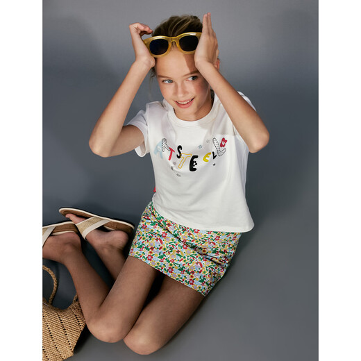 ELLE KIDS children's clothing floral print A-line culottes girls summer new French holiday bud-lined skirt