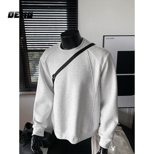 OEMG shoulder 430g heavyweight long-sleeved sweatshirt men's autumn and winter wide shoulder casual warm base plus velvet inner top black XL recommended 130-150Jin Jin equals 0.5 kg