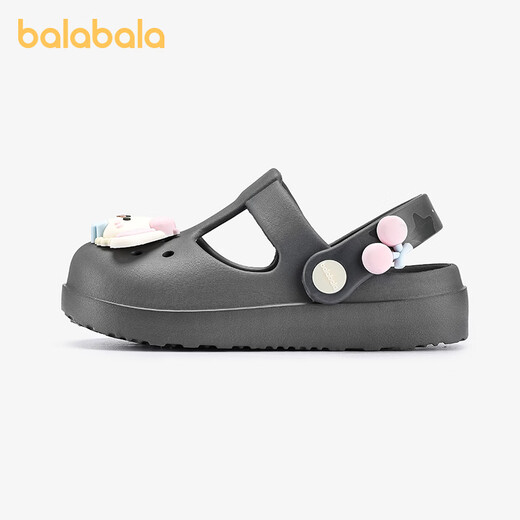 BALABALA children's hole-in-the-wall slippers summer girls non-slip beach shoes for baby girls medium and large children princess indoor home sandals black milk rabbit sweet 27 inner length 17cm (170) suitable for 27 feet