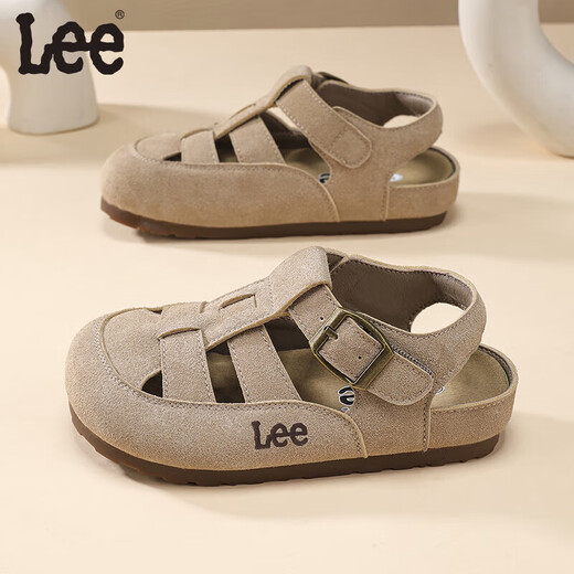 Lee Sandals Retro Style Spring New Boys and Girls Roman Baotou Sandals Medium and Large Children's Soft Soled Birkenstock Shoes Sand Color 36 Recommended Foot Length 214mm