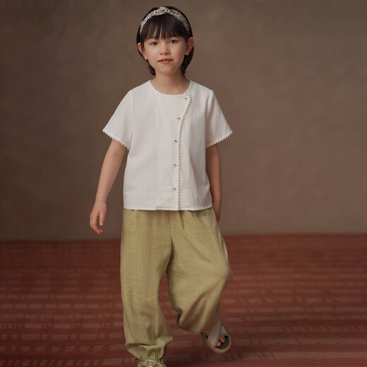 Hacikis children's clothing girls summer clothing 2026 new white lace cotton tops children's short-sleeved shirts simple design