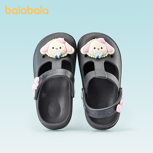 BALABALA children's hole-in-the-wall slippers summer girls non-slip beach shoes for baby girls medium and large children princess indoor home sandals black milk rabbit sweet 27 inner length 17cm (170) suitable for 27 feet
