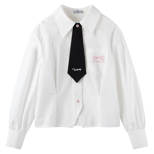 Mucmukn Tencel Lyocell Girls Bow Embroidered Shirt Medium and Big Kids Cool Tencel Cotton Detachable Tie Top White 110 cm