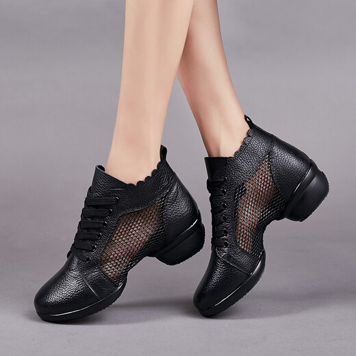Chachayu 2025 Neue Sommer Dance Schuhe Echtes Leder atmungsaktivem Mesh Square Tanzschuhe Danzschuhe Frauen Seemann Tanz Mutter Schuhe Schwarze Mesh Schuhe 37 Top -Layer -Kuhleder -Qualitätssicherung
