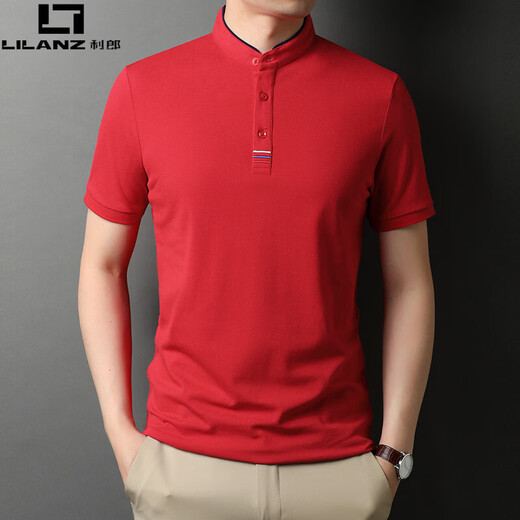 LILANZ business short-sleeved polo shirt men's pure cotton summer new stand-up collar half-sleeved T-shirt casual solid color men's gray XL 52
