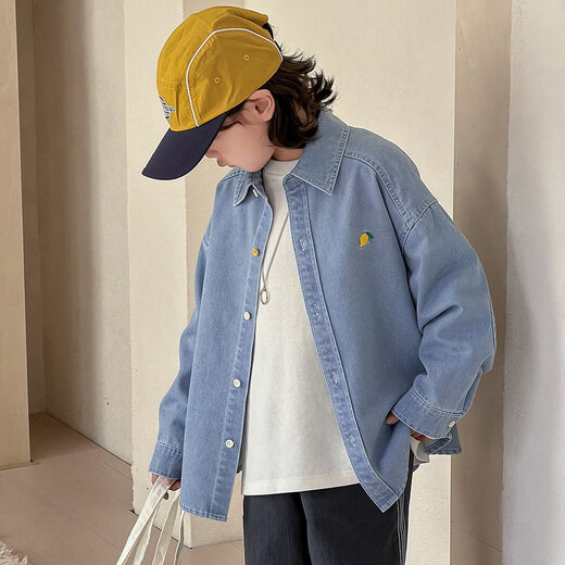 Demon Eyes Boys Denim Shirt Medium and Big Boys Thin Jacket Tops 2026 Spring and Autumn New Children's Clothes Korean Style Handsome Denim Color 110 110cm