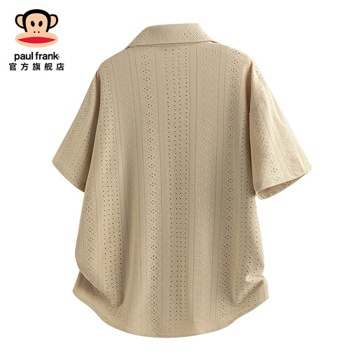Big mouth monkey (paul frank) old money style hollow short-sleeved shirt men's summer new trendy brand loose design casual versatile shirt jacket khaki ice silk thin section M recommended 90-110Jin Jin equals 0.5 kg