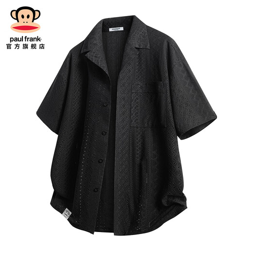 Big mouth monkey (paul frank) old money style hollow short-sleeved shirt men's summer new trendy brand loose design casual versatile shirt jacket khaki ice silk thin section M recommended 90-110Jin Jin equals 0.5 kg