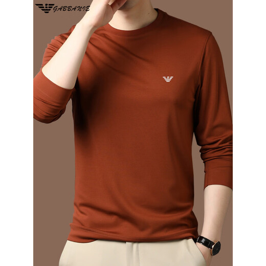 EA7 Armani solid color mulberry silk long-sleeved T-shirt men's round neck spring and autumn high-end bottoming shirt trendy dark blue M 165 recommended 95-120 Jin Jin equals 0.5 kg
