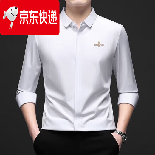 Biyinlefen high-end men's clothing spring and autumn long-sleeved shirt men's casual anti-wrinkle silkworm seamless shirt skin soft top flagship official white M