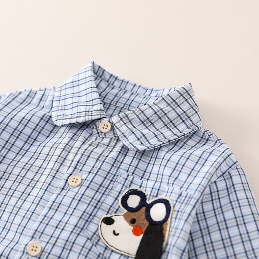 Mamie Maka (MOMOCO) children's clothing boys' shirt 2026 spring baby fashion versatile puppy shirt blue/white 008 80