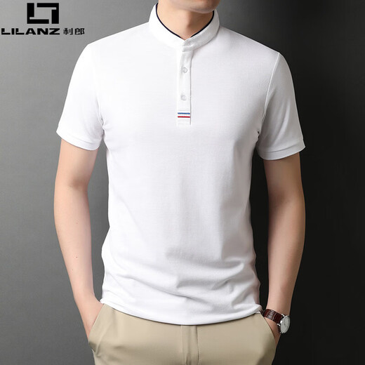 LILANZ business short-sleeved polo shirt men's pure cotton summer new stand-up collar half-sleeved T-shirt casual solid color men's gray XL 52