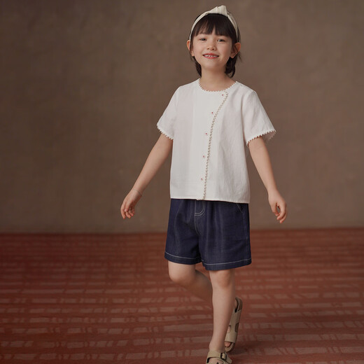 Hacikis children's clothing girls summer clothing 2026 new white lace cotton tops children's short-sleeved shirts simple design