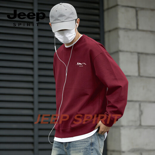 JEEP SPIRIT American Heavyweight Round Neck Sweater Men's Loose Embroidered Couple Tops 2026 Spring Velvet Long Sleeve Jacket Black S 70 - 90 Jin Jin is equal to 0.5 kg