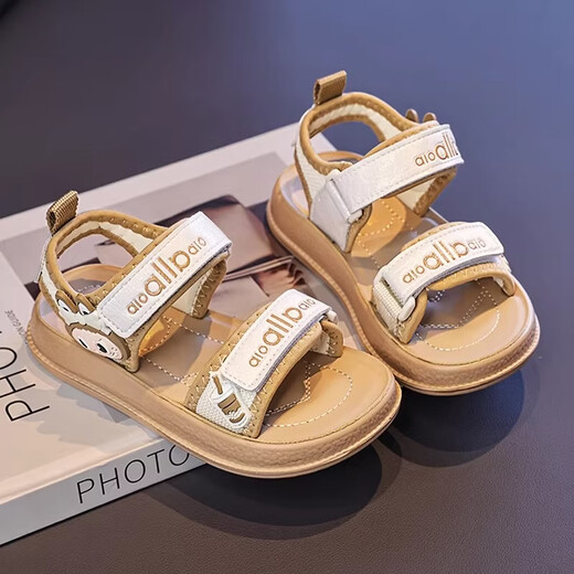 LINGLI Girls Sandals Summer 2026 New Children's Shoes Princess Sandals Fashionable Soft Soled Little Girls Roman Beach Shoes Khaki 26