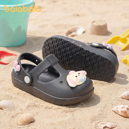 BALABALA children's hole-in-the-wall slippers summer girls non-slip beach shoes for baby girls medium and large children princess indoor home sandals black milk rabbit sweet 27 inner length 17cm (170) suitable for 27 feet