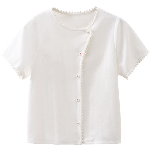 Hacikis children's clothing girls summer clothing 2026 new white lace cotton tops children's short-sleeved shirts simple design