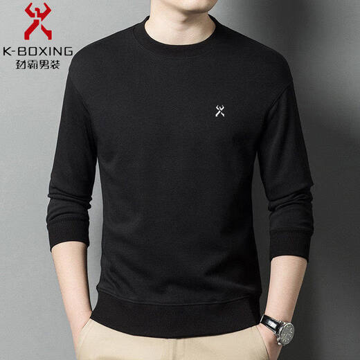 KBHONG Men's round neck sweatshirt long-sleeved T-shirt business casual bottoming shirt spring comfortable breathable light luxury black KSP-S08 3XL weight 180-200Jin Jin equals 0.5 kg