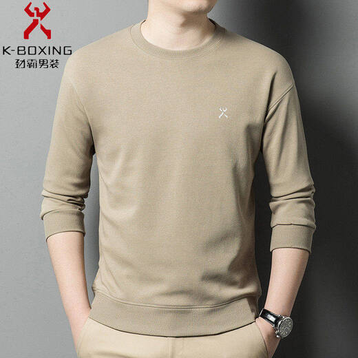 KBHONG Men's round neck sweatshirt long-sleeved T-shirt business casual bottoming shirt spring comfortable breathable light luxury black KSP-S08 3XL weight 180-200Jin Jin equals 0.5 kg