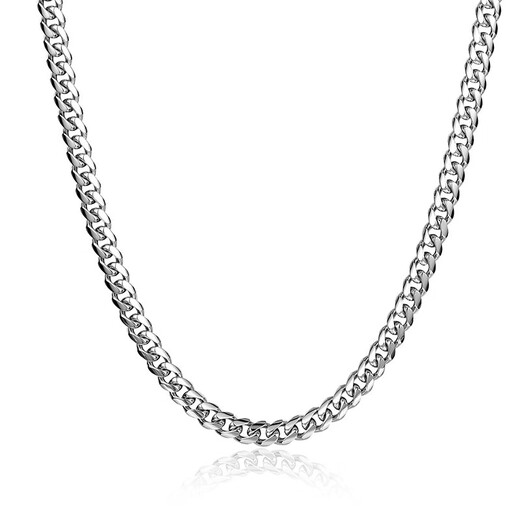 IDEAGEMER925 Silver Cuban Necklace Men's Trendy Fashion Personality Handsome and Versatile European and American Fine Style Boys Plain Chain Clavicle Chain Silver Cuban Chain 55CM