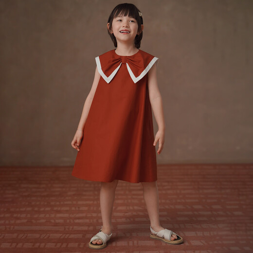 Hacikis children's clothing summer girls' vest dress sweet contrasting color large collar dress children's mid-length skirt skin-friendly cotton