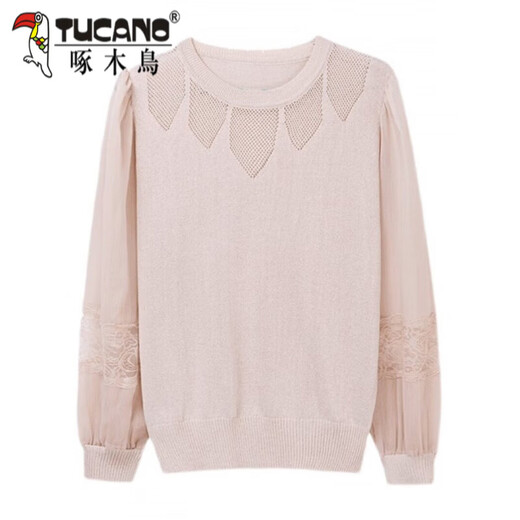 Woodpecker lace sweater for women 2026 spring and summer thin sweater, fashionable and age-reducing outer wear, loose belly-covering mesh long-sleeved bottoming, apricot M 85-95Jin Jin equals 0.5 kg