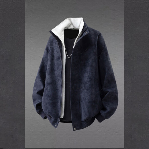 JNJKQA American retro leather jacket for boys, cool and handsome outfit, a complete set of vibe trendy brand jackets, spring and autumn large size suits, navy blue jacket M_90-115Jin Jin equals 0.5 kg