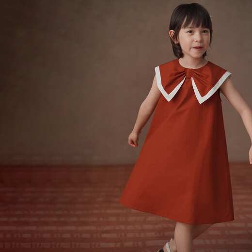 Hacikis children's clothing summer girls' vest dress sweet contrasting color large collar dress children's mid-length skirt skin-friendly cotton