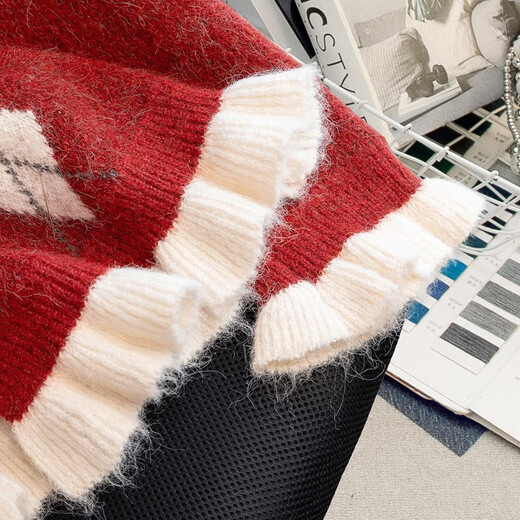 Cypress Sheep Wool Spliced Sweater Women's 2026 Spring New Year's Round Neck Single-Breasted Cardigan