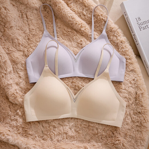 GPPNKC French triangular cup spaghetti strap underwear for women with small breasts, flat chest special non-empty cup bra, seamless thin bra, milky white S (suitable for 70A/70B)
