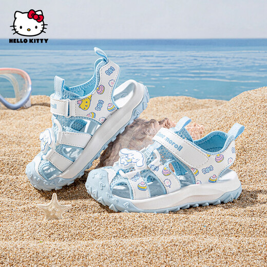 Hello Kitty children's shoes girls' toe-toe sandals big-eared dog children's shoes summer breathable ultra-light sports beach shoes 6706 white blue 26
