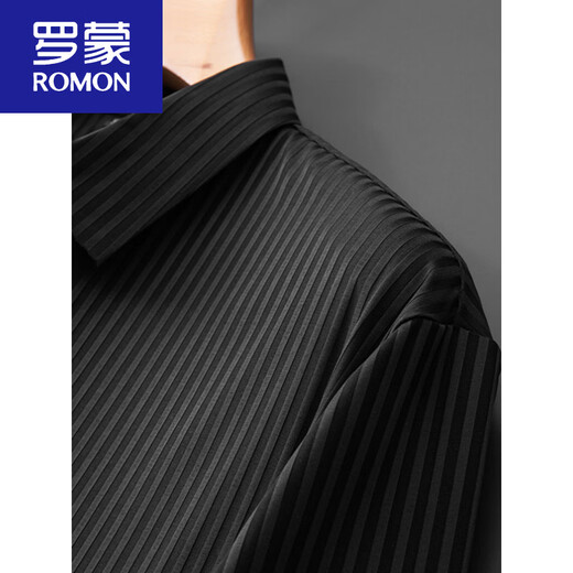 ROMON summer men's seamless ice silk short-sleeved shirt plus fat large size fat V-neck striped placket half-sleeved shirt T-shirt black XL (120-140) Jin Jin equals 0.5 kg