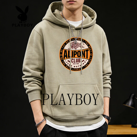 Playboy sweatshirt men's hooded loose trendy brand 2026 spring new men's casual versatile long-sleeved tops jacket men dark gray S 95-120Jin Jin equals 0.5 kg