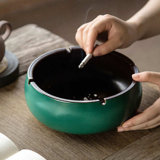 INSCRIPTION Creative personality retro living room office round large capacity ashtray high quality practical ceramic large size storage ashtray marble gray large size 19.5cm