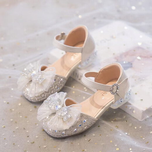 Girls Sandals 2026 Spring and Summer Children Princess Elsa Crystal Shoes for Baby Girls Soft Sole Baotou Sandals Dress High Heels Beige Customized Version 28 Inner Length 17.7