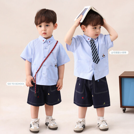 LUSON baby boy baby shirt boy short-sleeved 2026 new baby cotton summer blue shirt