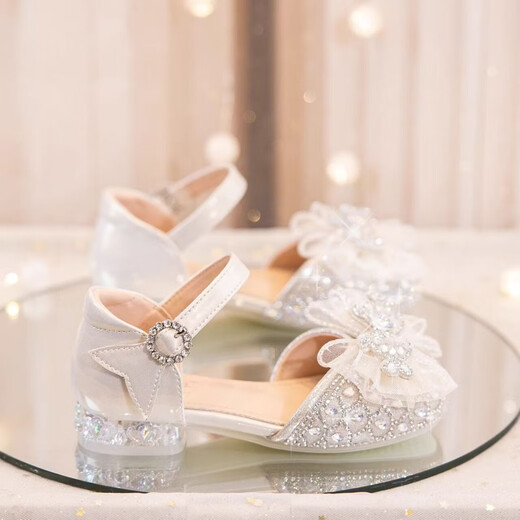 Girls Sandals 2026 Spring and Summer Children Princess Elsa Crystal Shoes for Baby Girls Soft Sole Baotou Sandals Dress High Heels Beige Customized Version 28 Inner Length 17.7