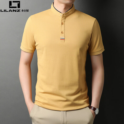 LILANZ business short-sleeved polo shirt men's pure cotton summer new stand-up collar half-sleeved T-shirt casual solid color men's gray XL 52