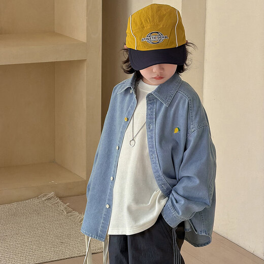Demon Eyes Boys Denim Shirt Medium and Big Boys Thin Jacket Tops 2026 Spring and Autumn New Children's Clothes Korean Style Handsome Denim Color 110 110cm