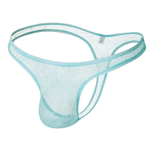 Iosn Men's Sexy Low Waist Underwear Breathable Spider Web Low Waist Thong Transparent Briefs Fat Bear Large Size HS605 Yellow L