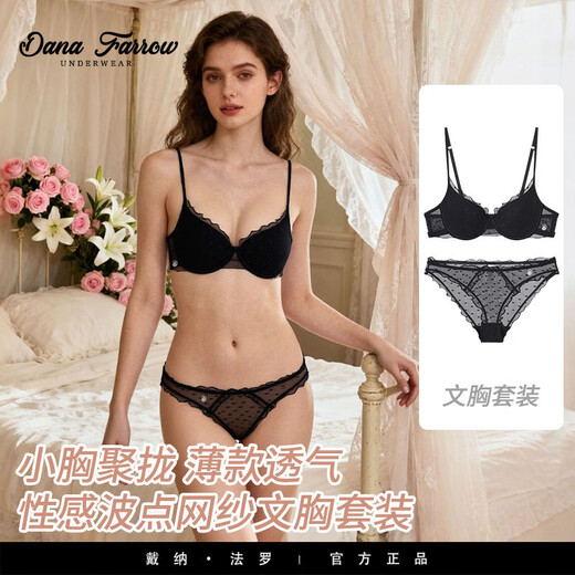 DANA FARROW brand 2026 new French style underwear women's push-up thin breathable sexy pure desire polka dot mesh bra set black suit 70B