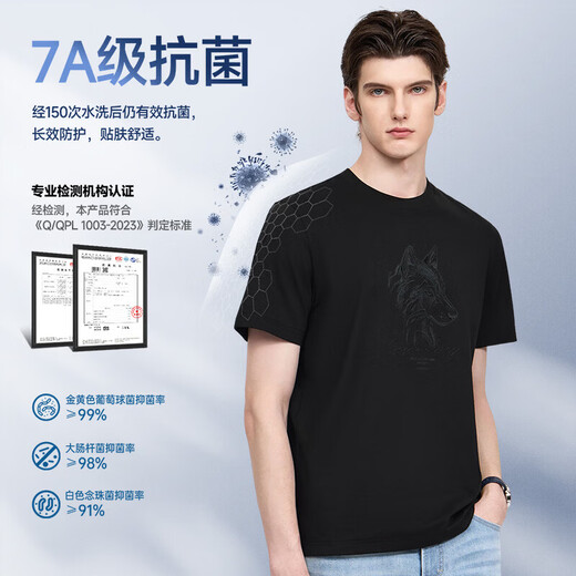 Septwolves 7A antibacterial short-sleeved T-shirt men's cool Khmer wolf head men's 001 (black) XL175/92A