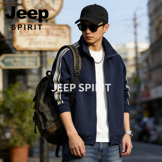 JEEP SPIRIT Jeep Cardigan Sweater Men's 2026 Spring New Loose Casual Sports Jacket Men's Stand Collar Zipper Top Men Black M 80-100 Jin Jin is equal to 0.5 kg