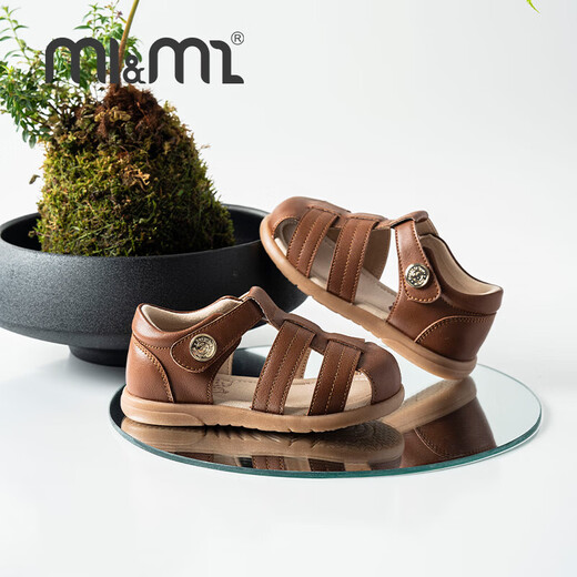 M1&M2西班牙童鞋奥莱儿童凉鞋春夏新款男童女童魔术贴软底罗马沙滩鞋 棕色 22 码 适合脚长13~13.5cm