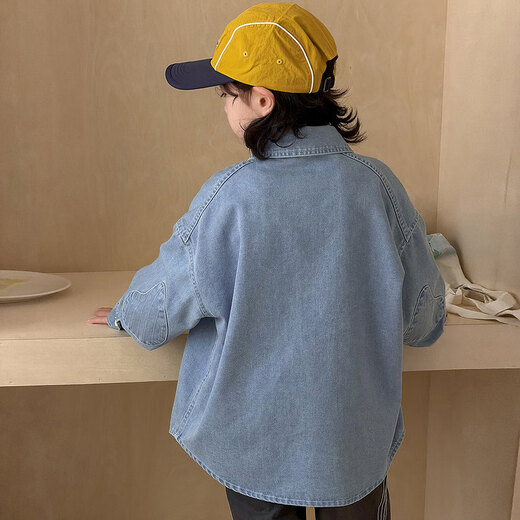 Demon Eyes Boys Denim Shirt Medium and Big Boys Thin Jacket Tops 2026 Spring and Autumn New Children's Clothes Korean Style Handsome Denim Color 110 110cm