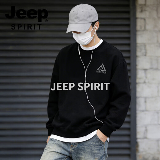 JEEP SPIRIT American retro velvet sweatshirt for men 2026 spring loose trendy round neck long-sleeved bottoming shirt white M 115-140 Jin Jin is equal to 0.5 kg